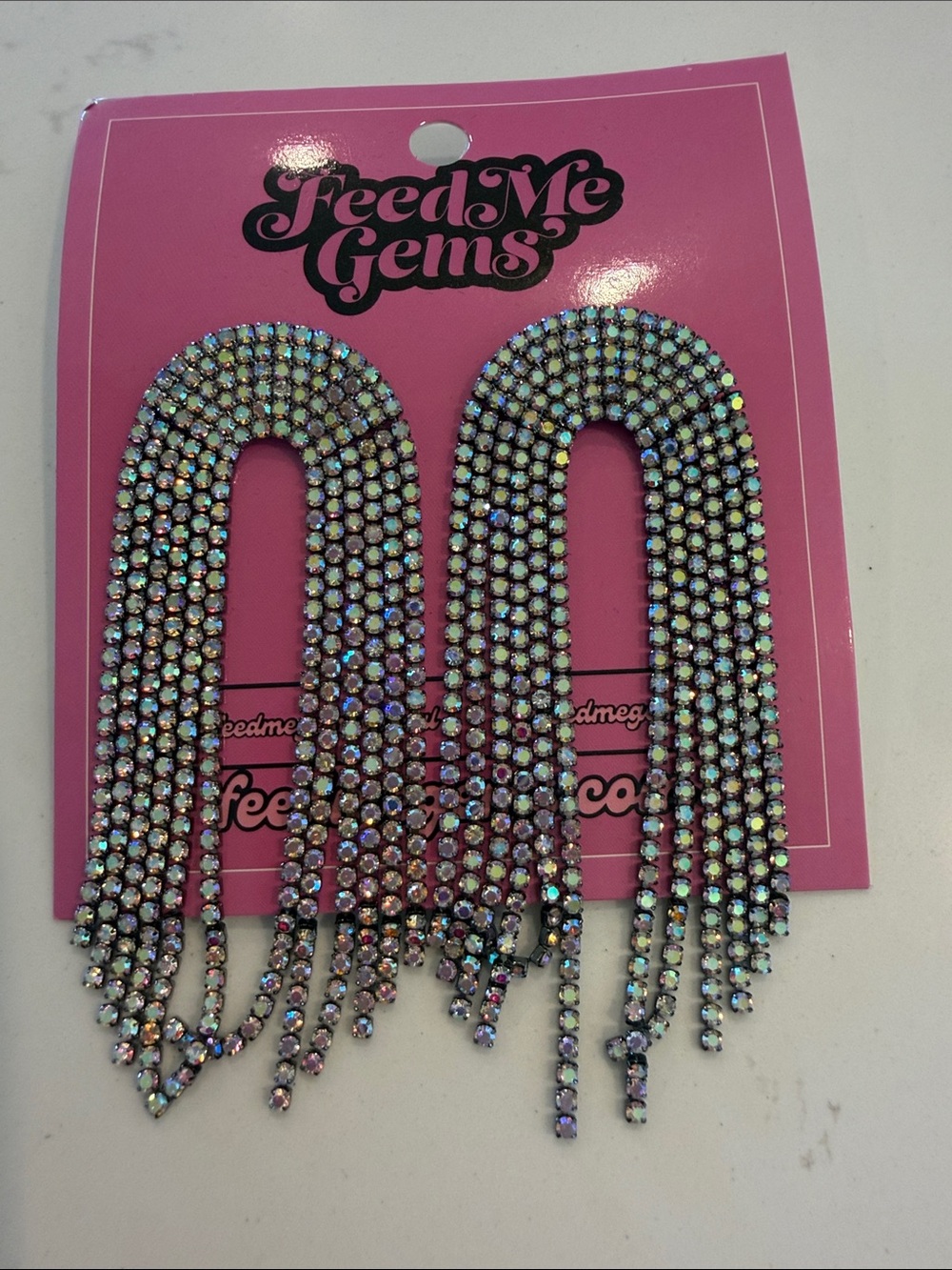 New Feed Me Gems Razzle Request Gunmetal Silver Crystal Fringe Earrings